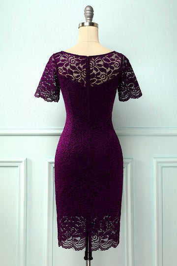 Vestido de Renda Bodycon em Uva